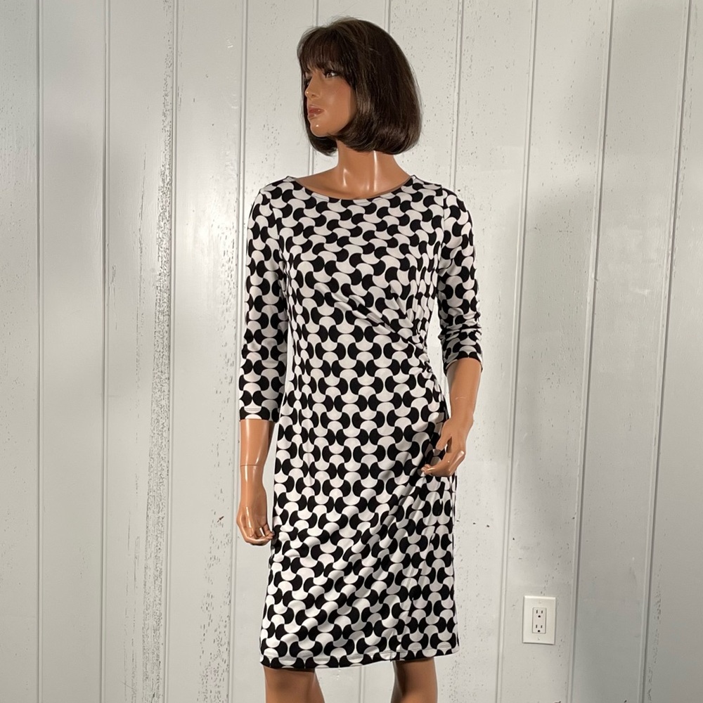 Talbots  Women's Black and White Geometric Pattern Dress Sz SP
